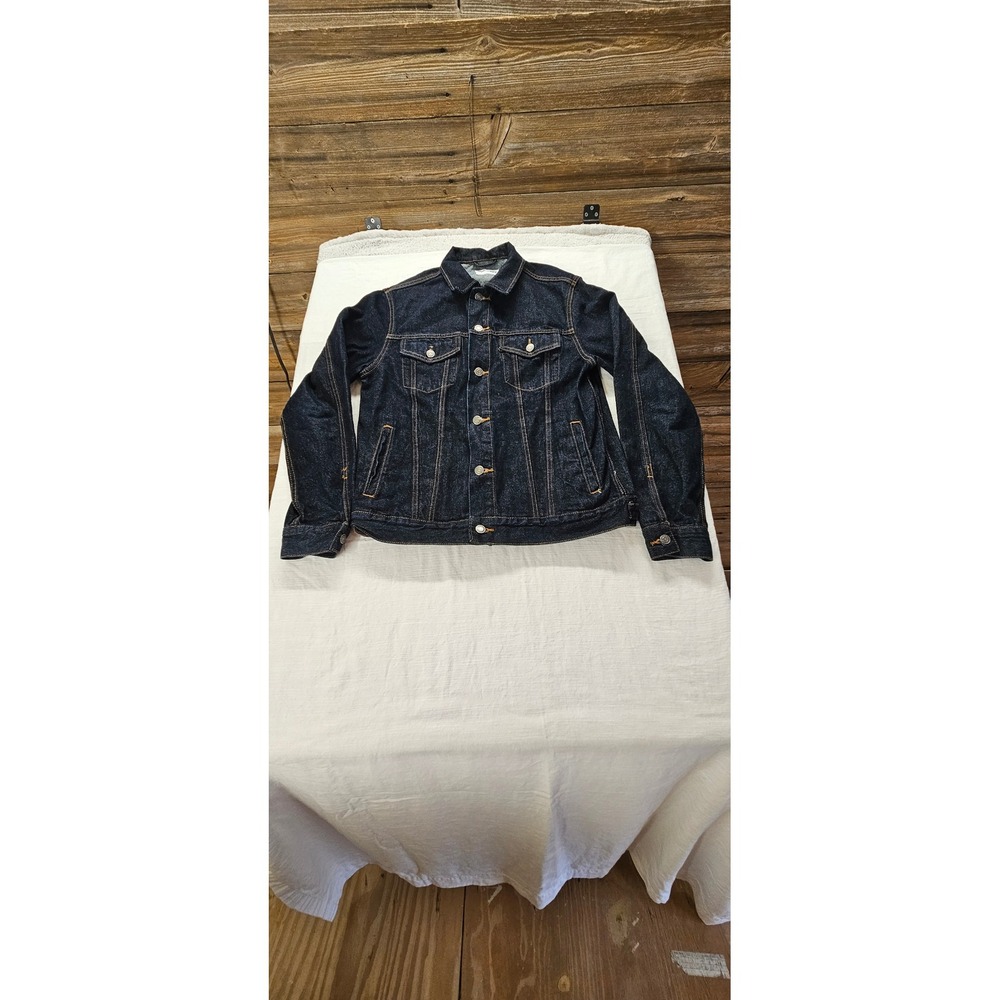 Old Navy Womens Dark Wash Denim Trucker Jacket Indigo Blue Size M Built-In Tough